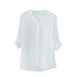 BCDshop Women’s Casual Loose Solid Cotton Linen Shirt Long Sleeve Blouse Button Down Tops (White, XXL)