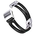 bayite For Fitbit Charge 2 Bands, Fitbit Charge2 Replacement Leather Bands Metal Clasp Accessory Bracelet Black