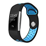 SWEES for Fitbit Charge 2 Bands Sport Silicone Small & Large (5.7″ – 8.3″), Replacement Breathable Sport Bands with Air Holes for Fitbit Charge 2 Women Men, Black, Grey, Navy Blue, Pink, White, Teal