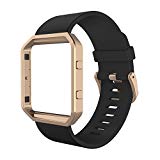 Simpeak Bands with Frame for Fitbit Blaze, Silicone Replacement Band Strap with Rose Gold Frame Case for Fit bit Blaze Smart Fitness Watch, Large, Black