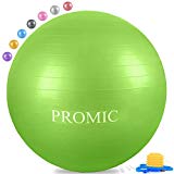 PROMIC Professional Grade Static Strength Exercise Stability Balance Ball with Foot Bump,85cm,Green