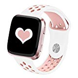 DEKER for Fitbit Versa Bands for Women Men Small Large Wrist, Breathable Soft Fitness Sport Silicone Strap Replacement Accessories Wristbands for Fitbit Versa Smart Watch (White/Pink, Large)