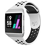 UMTELE For Fitbit Ionic Band, Two-toned Perforated Replacement Strap Breathable Accessory Wristband with Quick Lock&Release Buckle for Fitbit Ionic Smart Watch, Small, White/Black