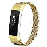 POY For Fitbit Alta Bands/For Fitbit Alta HR Bands, Stainless Steel Milanese Loop Metal Replacement Bracelet Strap with Unique Magnet Lock for Fitbit Alta/Fitbit Alta HR, Large Gold