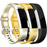 Maledan Replacement Accessories Bands (3 Pack) for Fitbit Alta and Alta HR, Champagne Gold Black Large