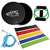 Full Body Workout Kit: Gliding Discs and 5 Resistance Bands + Jump Rope + “8Shape” Band – Equipment for Home Exercises – Core Sliders and Loop Bands Set for Men Women | Bag Included