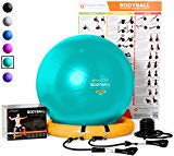 Exercise Ball Chair – 65cm & 75cm Yoga Fitness Pilates Ball & Stability Base for Home Gym & Office – Resistance Bands, Workout Poster & Pump. Improves Balance, Core Strength & Posture – Men & Women