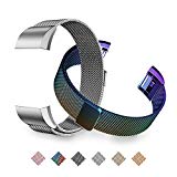 Tecson For Fitbit Charge 2 Bands (2-Pack), Stainless Steel Metal Milanese Bracelet Strap Replacement Wrist band with Magnet Lock for Fitbit Charge 2 (Colorful & Silver)