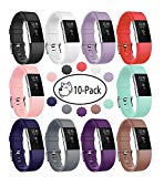 Fitbit Charge 2 Band, Fundro Soft Accessory Replacement Wristband Strap Classic Large Small Band Available in Varied Colors with Secure Metal Clasp for Fitbit Charge 2 (10-Pack, Small)
