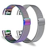 Oitom for Fitbit Charge 2 Accessory replacement Band,Small 5.1″-6.7″,2 Pack Silver+Rainbow