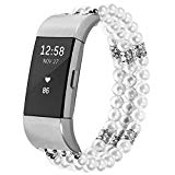 For Fitbit Charge 2 Bands, Imymax Women Replacement Dressy Artificial Pearl Elastic Handmade Bracelet/Wrist band for Fitbit Charge hr 2 Smart Watch (Pearl White)