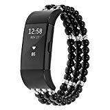 For Fitbit Charge 2 Bands, Imymax Women Replacement Dressy Artificial Pearl Elastic Handmade Bracele/ Wrist band for Fitbit Charge hr 2 Smart Watch (Pearl Black)