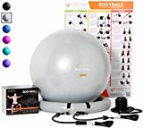 Exercise Ball Chair – 65cm & 75cm Yoga Fitness Pilates Ball & Stability Base for Home Gym & Office – Resistance Bands, Workout Poster & Pump. Improves Balance, Core Strength & Posture – Men & Women