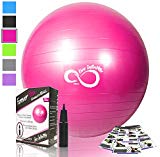 Exercise Ball -Professional Grade Exercise Equipment Anti Burst Tested with Hand Pump- Supports 2200lbs- Includes Workout Guide Access- 55cm/65cm/75cm/85cm/95cm Balance Balls (Pink, 65 cm)