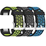For Fitbit Charge 2 Bands, SKYLET 3 Pack Breathable Silicone Replacement Bands for Fitbit Charge 2 with Secure Watch Clasp (No Tracker)[Large, 3PC: Black-Green&Black-Grey&Black-Blue]