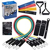Resistance Bands Set 5 Stackable Exercise Bands 4 Resistance Loop Bands For Yoga, Fitness Attachment also contains Door Anchor Attachment, Legs Ankle Straps & Exercise Guide，For Indoor&Outdoor Workout