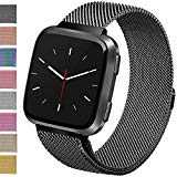 Vancle For Fitbit Versa Bands, Stainless Steel Milanese Mesh Loop Metal Replacement Wristbands with Magnet Lock for Fitbit Versa (Black, Small)