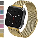 Vancle For Fitbit Versa Bands, Stainless Steel Milanese Mesh Loop Metal Replacement Wristbands with Magnet Lock for Fitbit Versa (Gold, Small)