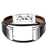 bayite For Fitbit Charge 2 Bands, Replacement Leather Bands Metal Clasp Fitbit Charge 2 Smartwatch Accessory Bracelet Black Small