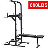 Reliancer Power Tower Dip Station High Capacity 800lbs w/Weight Sit Up Bench Adjustable Height Heavy Duty Steel Multi-Function Fitness Pull Up Chin Up Tower Equipment for Home Office Gym Dip Stands