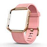 UMTELE For Fitbit Blaze Bands, Silicone Replacement Strap with Stainless Steel Frame for Fitbit Blaze, Large, Pink Sand