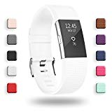 POY Replacement Bands Compatible for Fitbit Charge 2, Classic & Special Edition Sport Wristbands, Large White, 1PC