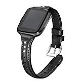 bayite Bands Compatible Fitbit Versa, Slim Genuine Leather band Replacement Accessories Strap Versa Women Black w/Rhinestone