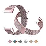Tecson Magnetic Bands Compatible Fitbit Charge 2 (Pack of 2), Stainless Steel Metal Milanese Replacement Strap with Magnet Lock for Fitbit Charge 2, Rose Pink and Rose Pink