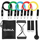 Resistance Bands Set, Exercise Loop Bands, 5 Exercise Bands, Sweatproof Bands Set with Handles, Door Anchor, Ankle Straps & Carry Bag for Workout, Sports, Outdoors, Training Programs – 11 Pieces