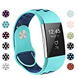 POY For Fitbit Charge 2 Bands, Adjustable Breathable Replacement Sport Bands with Air Holes for Fitbit Charge 2, Small Teal/Blue