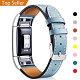 Mornex For Fitbit Charge 2 Bands Leather Straps, Adjustable Genuine Classic Replacement Wristband for Charge 2 Fitness Accessories with Metal Connectors