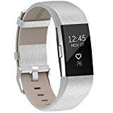 Henoda Replacement Bands for Charge 2, Classic Genuine Leather Charge 2 Band Fitness wristband for Women Men Small Large Silver