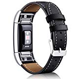 Mornex For Fitbit Charge 2 Bands Leather Straps, Adjustable Genuine Classic Replacement Wristband for Charge 2 Fitness Accessories with Metal Connectors