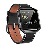 Andyou Fitbit Blaze Bands Leather Frame Small Large (5″-8.2″), Genuine Leather Replacement Band Silver/Rose Gold/Black Metal Frame Fitbit Blaze Women Men, Black, Brown, White, Pink,