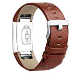 iGK For Fitbit Charge 2 Bands, Genuine Leather Replacement Bands for Fitbit Charge 2 Dark Blrown