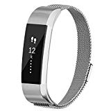 POY For Fitbit Alta Bands/For Fitbit Alta HR Bands, Stainless Steel Milanese Loop Metal Replacement Bracelet Strap with Unique Magnet Lock for Fitbit Alta/for Fitbit Alta HR, Large Silver