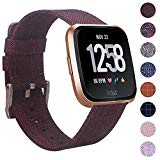 EZCO Compatible Fitbit Versa Bands, Woven Fabric Breathable Watch Strap Quick Release Replacement Wristband Accessories Compatible Fitbit Versa Smart Watch Women Man, Maroon