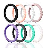 Egnaro Silicone Wedding Ring For Women,Thin and Stackble Braided Rubber Wedding Bands,No-toxic,Skin Safe (13-Black,Rose Gold,White,Pink Sand,Ultra Violet,Black Gray,Mint Green,Ivory, 7(17.3mm))