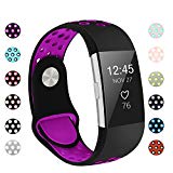 POY For Fitbit Charge 2 Bands, Adjustable Breathable Replacement Sport Bands with Air Holes for Fitbit Charge 2, Small Black/Purple