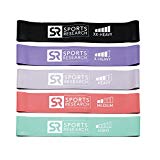 Sports Research Resistance Bands ~ Set of 5 | Heavy Duty Exercise & Resistance Training Mini Loop Bands (Light, Medium, Heavy, X-Heavy, XX-Heavy) | Includes Free Mesh Carrying Bag