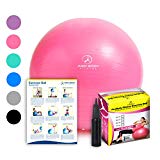 Exercise Ball – Professional Grade Anti-Burst Fitness, Balance Ball for Pilates, Yoga, Birthing, Stability Gym Workout Training and Physical Therapy (Pink, 55cm)