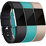 Maledan Bands for Fitbit Charge 2, Black Teal Champagne, Large