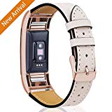 Mornex For Fitbit Charge 2 Bands Leather Straps, Adjustable Genuine Classic Replacement Wristband for Charge 2 Fitness Accessories with Metal Connectors