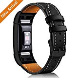 Mornex For Fitbit Charge 2 Bands Leather Straps, Adjustable Genuine Classic Replacement Wristband for Charge 2 Fitness Accessories with Metal Connectors
