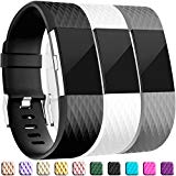 Wepro Bands Compatible with Fitbit Charge 2, 3-Pack, Diamond Shape Replacement, Large, Black, Gray, White