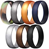 ThunderFit Silicone Rings, 7 Pack Wedding Bands for Men & Women (Black, Bronze-Men, Gold, Gun Metallic, Camo, Silver, Dark Blue, 3.5-4 (14.9mm))