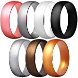 ThunderFit Silicone Rings, 7 Pack Wedding Bands for Men & Women (Black, Bronze-Women, Gold, Pink Metallic, White Pearl, Silver, Bright Silver, 10.5-11 (20.6mm))