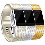 Maledan Bands Replacement Compatible with Fitbit Charge 2, Champagne Silver Gold Small