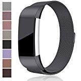 Maledan Metal Bands Replacement for Fitbit Charge 2, Stainless Steel Milanese Metal Accessories Bracelet Strap with Magnet Lock for Fitbit Charge 2 HR, Space Gray Small