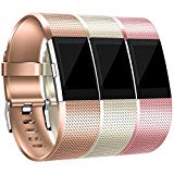 Maledan Replacement Bands for Fitbit Charge 2, Rose Gold, Rose Pink, Champagne Small